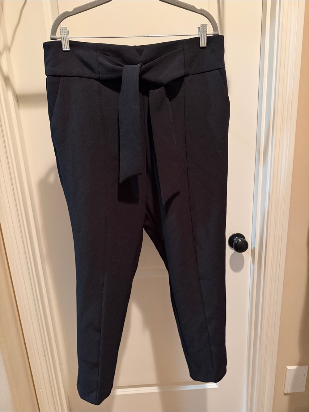 New York & Company Black Paperbag Tie-Waist Trousers
